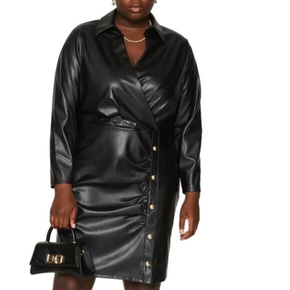 NWT Michael Kors plus size faux leather wrap dress Size petite XL - Picture 1 of 12